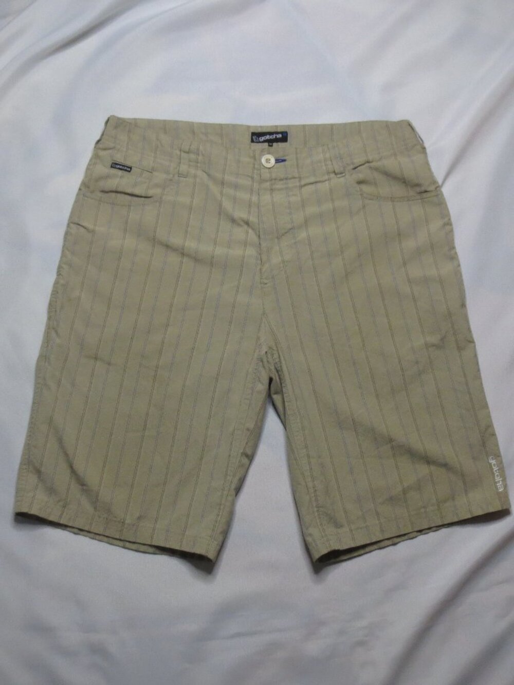 GOTCHA mens SHORTS vertical stripe TAN lightweight SKATER surf SUMMER SIZE 34